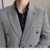 Anpassade kostymer blazers mode märke blazers män smart casual kostym gittermönster koreansk version pläd man smal passande dubbelbröst blazers s-3xl