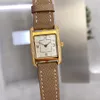 23mm Women Quartz Watch Cape Cod Real Leather Gold Mother Pearl Shell Dial Wristwatch Lady Geometric Rectangle Clock Waterproof