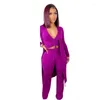 Women's Two Piece Pants 2022 Loungewear Ribbed 3 Set Women Fall Clothing Solid Color Boutique Fashion Cardigans Crop Tops