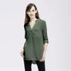 Polos pour femmes col en V grande taille ample à manches longues chemise décontractée dame OL Style hauts femme vêtements Blusas femmes classique en mousseline de soie Blouse