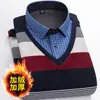 Erkek Sweaters 5xl Erkekler Fleece Shirt Yakası Sonbahar Kış Moda Izgara Katı Kalın Sıcak Erkek Artı Kadife 220830 220830