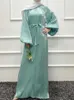 Robes d￩contract￩es Siskakia Elegant Maxi Robe pour femmes Summer 2022 LOBE SULID MIDDE EAST ARABLE MUSLUME BELTED Robe Stand Collar Long