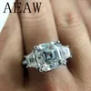 Bague solitaire anneaux de mariage 3 Asscher Cut Lab Diamond Set DEF couleur excellente bande assortie pour les femmes solide 14K or blanc 220829