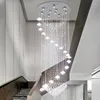 Lampes suspendues Double cage d'escalier tournant bâtiment étage intermédiaire cristal luxe villa loft salon creux long grand lustre