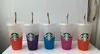 Starbucks 24oz/710ml Deniz Kızı Tanrıça Plastik Tumbler Yeniden Kullanılabilir Açık İçme Düz Alt Bardak Sütun Şekli Kapak Saman Kupası