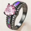 Fedi nuziali Boho Female Love Heart Crystal Ring Charm Black Gold Big For Women Cute Pink Opal Stone Engagement