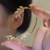 S3181 Mode Bijoux Feuilles Oreille Manchette Pour Femmes Seule Pièce Strass Laisser Oreille Accrocher Boucles D'oreilles