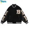 Kadın Ceketleri Büyük Boy Ceketler Varsity Ceket Beyzbol Bombacı Ceket Kadın Hip Hop Harajuku Kemik Mektubu Patchwork Deri Ceket Kolej T220830