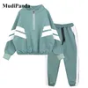 Ocasões especiais Mudipanda Crianças roupas esportivas Autumn Girls Clothing Tracksuit para crianças calças listradas 2pcs adolescentes figurinos 220830