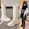 First Walkers Winter Corean Overtheknee Boot for Girls with Chain Metal Sock Boots Kids Fashion Solid Glossy Chic Casual Shoe 220830
