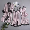 Pajamas Women Women Sleepwear Summer Lingerie Lightgown 4 قطعة مجموعة شورتات حريرية جليدية مثيرة