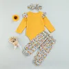 Kleidung Sets Kinder Baby Girls Tops und Hosen Herbstanzug Modebrief Langarm Bodysuit Sonnenblumenhose mit Bugstirnband