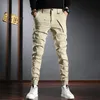 Męskie dżinsy ly mody mody Mężczyźni Wysokiej jakości splicowane patchwork Casual Cargo Spodnie Streetwear Hip Hop Joggers Harem Spodery 220831
