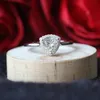 Solitaire Ring Wedding Rings Solid 14K White Gold 6565mm Trillion Cut Halo with Round Side Stones Bridal For Women 220829