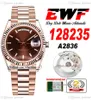 EWF GÜN TARİH 128235 A2836 Otomatik Unisex Watch Mens Ladies 36 Gül Altın Kahverengi Çubuk Arama Başkanlık Bilezik Aynı Seri Kart Süper Kart Süper Sürümü Puretime RG-C3