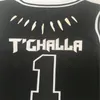 Mens Panther Wakanda Jersey #1 T Challa #2 Killmonger 100% gestikte film Basketball Black Mens Jerseys