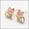 Orecchini a bottone per le donne Moda strass Sweet Opal Cat Bowknot Channel Stud Drop Delivery 2021 Gioielli Yydhhome Dhdpx