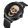 Montre-bracelets Fashion Skeleton Casual Men's Watches Top Brand Noir en acier inoxydable Gol Skull Patch￩ ￠ quartz ￩l￩gant cool