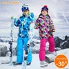 -30 درجة أطفال ملابس مجموعة الأولاد فتاة الأطفال على الجليد التزلج بدلة مقاومة للماء في الهواء الطلق سروال سروال ملابس ثلجية سن المراهقة Y2222F