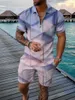 남성용 폴로 2022 여름 남성용 격자 무늬 3D 지퍼 셔츠 옷깃 라펠 반바지