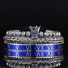 Bangle Luxury Roman Royal Micro Pave Blue CZ Zestawy korony Bransoletka Mężczyźni Pulseirasopen ze stali nierdzewnej Regulowana biżuteria Drop 220831