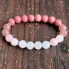 MG1596 Strand 8 MM Natural Moonstone Womens Bracelet Fraise Quartz avec 3A Grade Rhodonite Bracelet Cristaux Mixte Bijoux