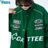 Giacche da donna YICIYA Bomber Donna Varsity Jacket Maniche lunghe Giacca da auto da corsa Verde 2022 Cappotti invernali da donna Giacche da baseball americane Panno T220830