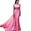 Enkel satin sj￶jungfru formell aftonkl￤nningar 2023 SCOOP BACKLESS MIDDE EAST Women Special Tillf￤lle Kl￤nningar med wraps vattenmelon rosa prom kl￤nning sexig mantel de soriee