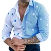 Men's Dress Shirts Top Shirt Summer Men Polka Dot Stripe Blue White Color Patchwork Single-breasted For Spring Men's Clothing