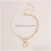 Colares pendentes Moda Moda Camada Cara de Cara de Liga da Liga da Pearl Chain Clavicle para Mulheres Valentins Presente Love Pingente Drop Del Dh39a