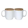 14oz Sublimation Handle Mugs With Wooden Bottom&Lid 400ml Heat Transfer Ceramic Cups White Blank Coffee Mug For Sublimating A12