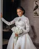 2022 African Arabic Modest Long Sleeve High Neck Wedding Dresses With Detachable Train Appliques Lace Tulle Long Bridal Gowns Vestido De Novia BC14608