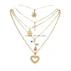 Pendant Necklaces Fashion Jewelry Vintage Heart Rose Leaf Cross Pendent Necklace Mti Layer Drop Delivery Necklaces Pendants Dhg9I