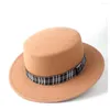 Beret Fashion Mężczyźni Wool Flat Top Hat Party Trilby Fedora Wide Brim Pork Pie Size 56-58cm