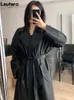 Giacche da donna Lautaro Primavera Autunno Trench coat lungo in pelle nera oversize per donna Fusciacca Bottone singolo Allentato Elegante moda coreana 221130