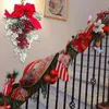 装飾花の逆さまの木のドア花輪ハンギング装飾コードレスプレリットの赤と白のホリデートリムフロントリース