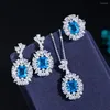 Necklace Earrings Set CWWZircons Bright White Gold Plated Light Blue Cubic Zirconia Ring Elegant Jewelry For Women Gift T616