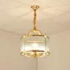 Hänglampor koppar ljuskrona D40cm H43cm smides ledtrådare belysningsarmaturer modern hängande lampa med glasskugga för vardagsrum