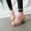 Kledingschoenen yqbtdl college stijl zoet 2022 platform hakken veter pompen vrouwen ruches blok hoge hak roze blauwe dames dagelijks casual casual