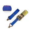 2PCS Car Motorcycle Sicting Lanking Cargo Correia Ratchet Belt Weaving 5M Resistente ao desgaste com metal Buiz de fivela de poliéster Blu