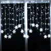 Juldekorationer ledde snöflinga Garland Light Up Curtain Fairy Year for Home Living Room 16LED 221201