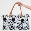 Fleece Cow Print Duffel Bag stor kapacitet varm mjuk flanell kvinnor tygväska hårig känsla veckor väskor ja067