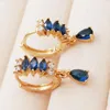 Hoop Earrings Trendy Gold Copper Plated Water Drop Round Navy Blue Zirconia Stone For Women Fashion Jewelry Accessories Gift