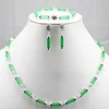 Dark Green Jadejade 925 Sterling Silver Earring Armband Halsband Set 43cm