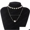 Pendant Necklaces Goth Pearl Bead Pendant Choker Necklace Women Wedding Mtilayer Punk White Pearls Chain Charming Jewelry Drop Deliv Dhlsv