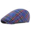 Bérets Plaid Béret Cap Femmes Été Mince Jeunesse Coton Littéraire Chapeau Avant Pour Hommes Unisexe Réglable Décontracté En Plein Air