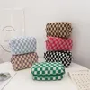 Storage Bags Checkerboard Knitted Cosmetic Bag Girl Makeup Toiletry Organizer Pouch Multifunction Woolen Yarn Stationery Pencil Case