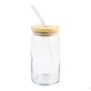 Vattenflaskor sublimering 16oz glas burk med bambu lock återanvändbart st öl transparent frostad tumbler soda cup 608 d3 drop d dhgarden dhljk