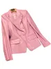 Vestes pour femmes Lautaro Printemps Élégant Court Rose Doux En Cuir Pu Blazer À Manches Longues Slim Fit Luxe pour Femmes Mode Élégante 5xl 221130