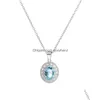 Pendant Necklaces Fashion Jewelry Stainless Steel Chain Necklace Blue Topaz Stone Pendant Choker Drop Delivery Necklaces Pendants Dhive